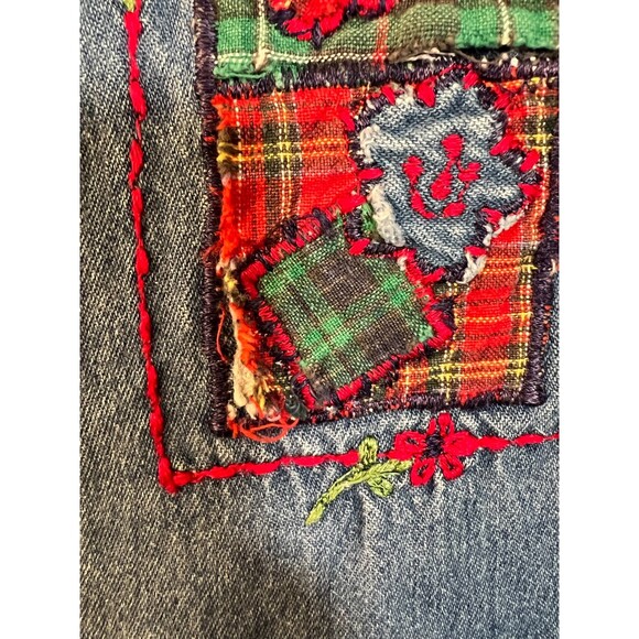 Studio Collection Petite Denim Jean Shirt Embroidered Patchwork Large Petite - Picture 2 of 5